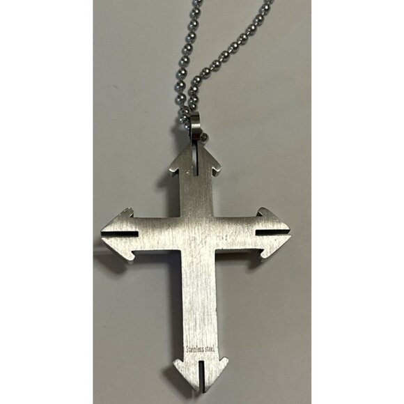Unbranded Silver & Brown Cross Necklace w/Chain Stainless Steel 17" Height - Picture 6 of 9